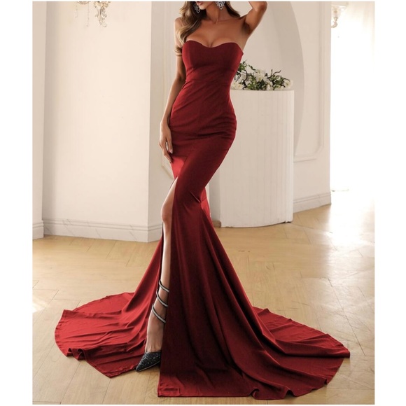 Luxe slit thigh formal party evening wedding prom Mermaid Hem… - Picture 6 of 9